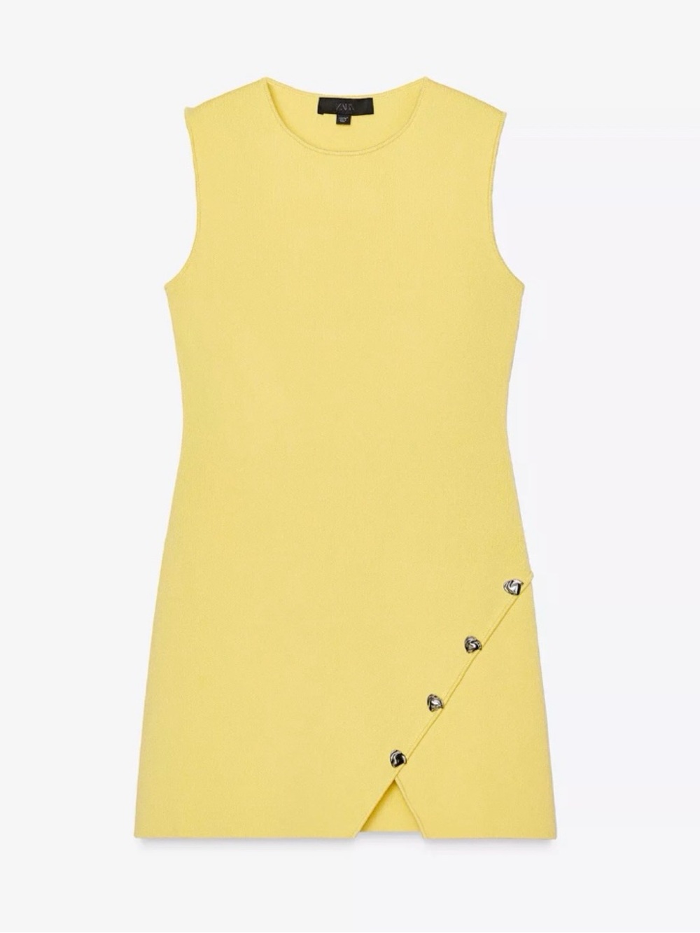 Zara Yellow Sleeveless A-Line Girls' Dress with Diagonal Button Detail